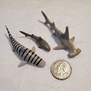 Lot of 3 Mini aquatic toys Sharks Tiger Hammerhead